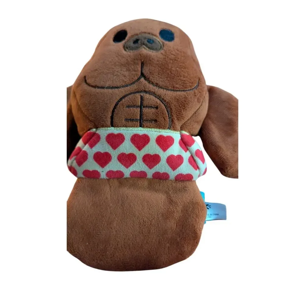 Bark Box perfect man Manatee Dog Toy Plush Squeaker Crinkle Valentine Hearts l
